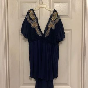 Free People Navy embroidered top. Oversized, could be worn as a cover up.